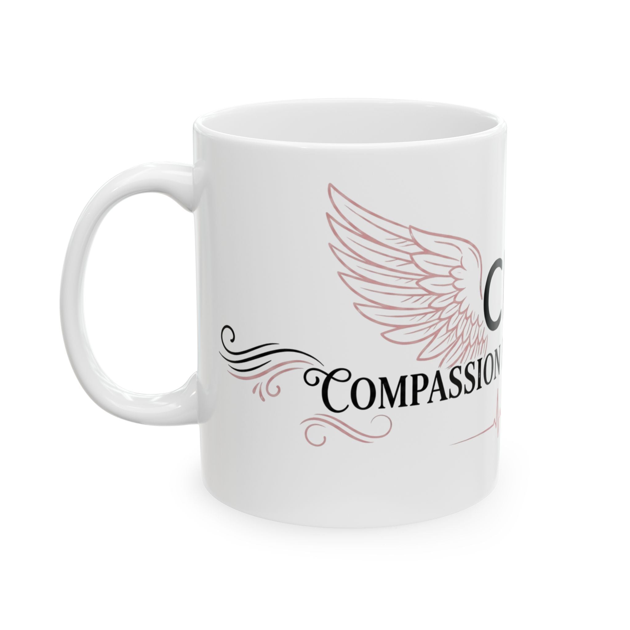CNA Ceramic Mug — "Compassion in Human Form" Coffee Cup with Wings & Heartbeat Design