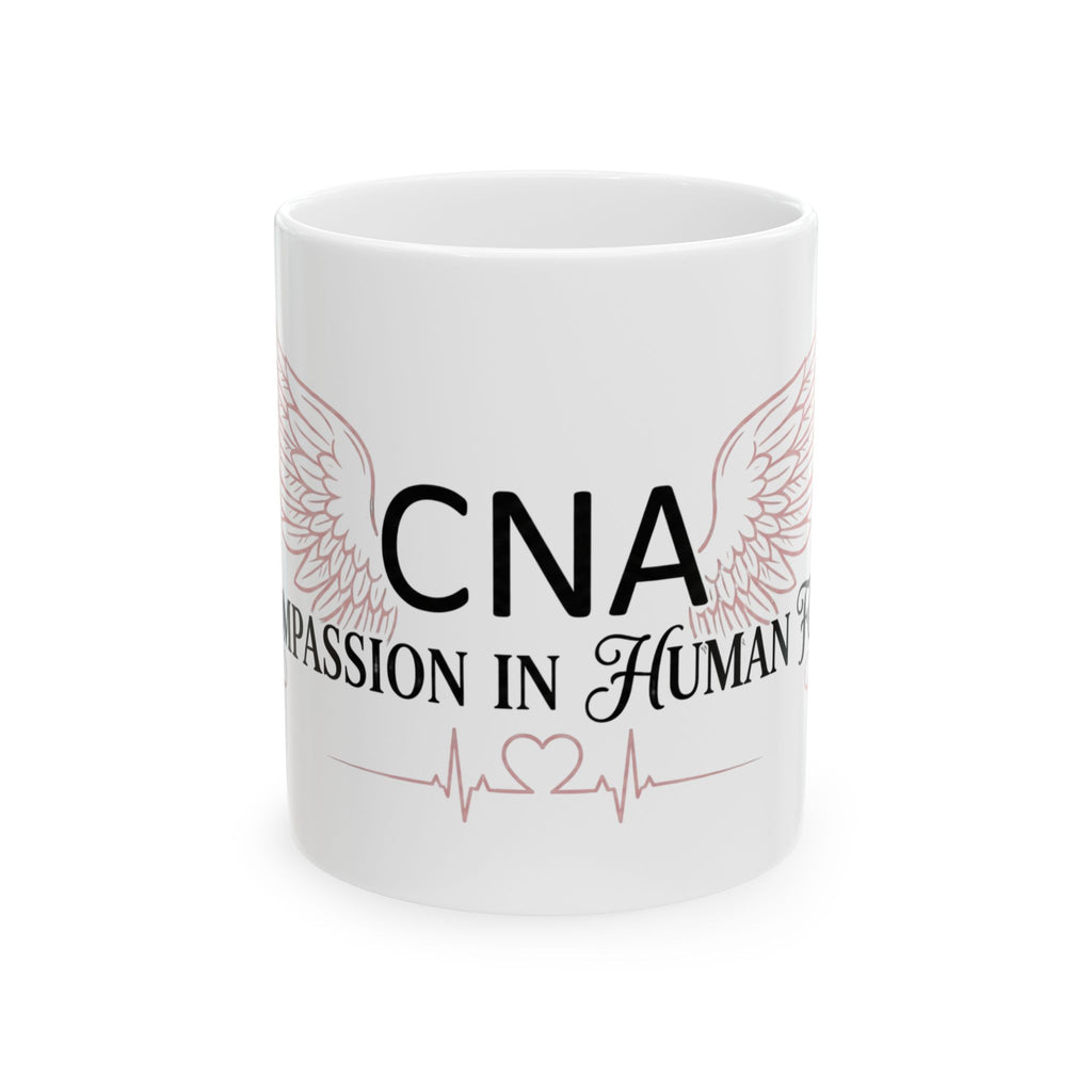 CNA Ceramic Mug — "Compassion in Human Form" Coffee Cup with Wings & Heartbeat Design