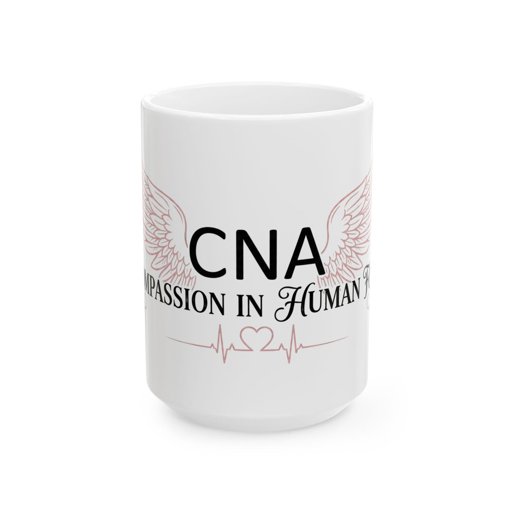 CNA Ceramic Mug — "Compassion in Human Form" Coffee Cup with Wings & Heartbeat Design